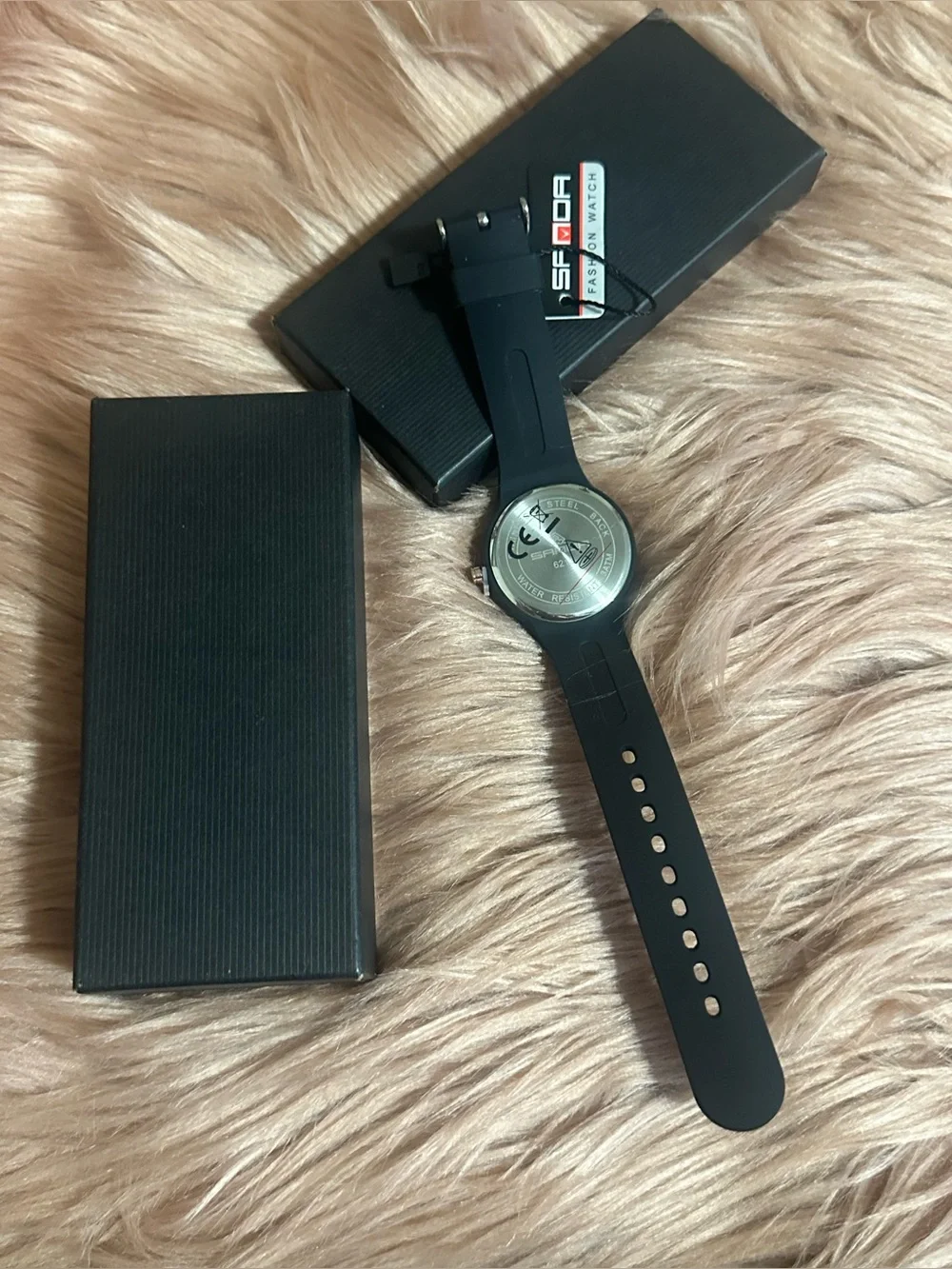 SANDA Minimal Black Silicone Smartwatch with Rose Gold Bezel